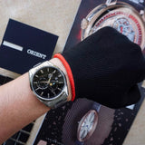 Orient Moon Phase Black Dial Silver Stainless Steel Strap Unisex Watch RA-AK0307B10B