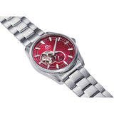 Orient Semi Skeleton Red Dial Silver Stainless Steel Strap Men Watch RA-AR0010R10B