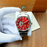Orient Semi Skeleton Red Dial Silver Stainless Steel Strap Men Watch RA-AR0010R10B
