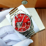 Orient Semi Skeleton Red Dial Silver Stainless Steel Strap Men Watch RA-AR0010R10B