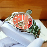 Orient Semi Skeleton Red Dial Silver Stainless Steel Strap Men Watch RA-AR0010R10B