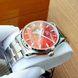 Orient Semi Skeleton Red Dial Silver Stainless Steel Strap Men Watch RA-AR0010R10B