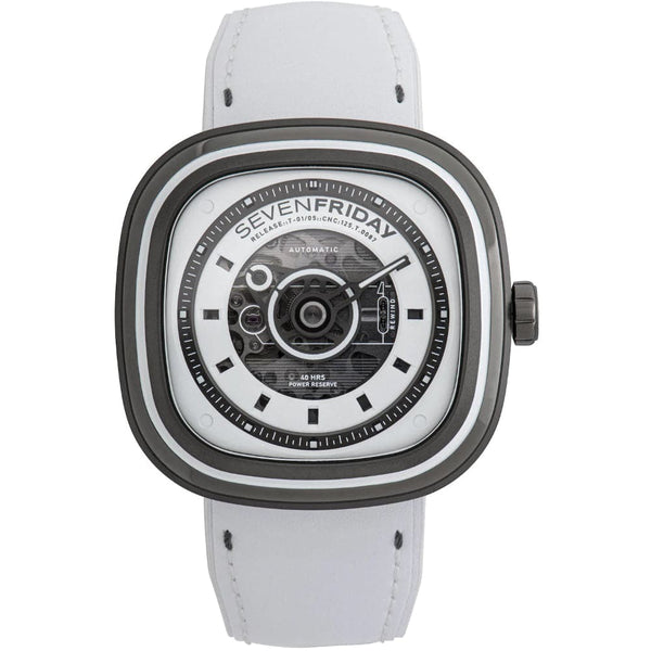 Sevenfriday Automatic Skeleton Dial White Leather Strap Men Watch SF-T1/05