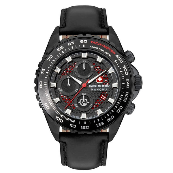 Swiss Military Chronograph Black Dial Leather Strap Men Watch SMWGC2102230