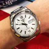 Seiko 5 White Dial Silver Stainless Steel Strap Men Watch SNKL51K1P