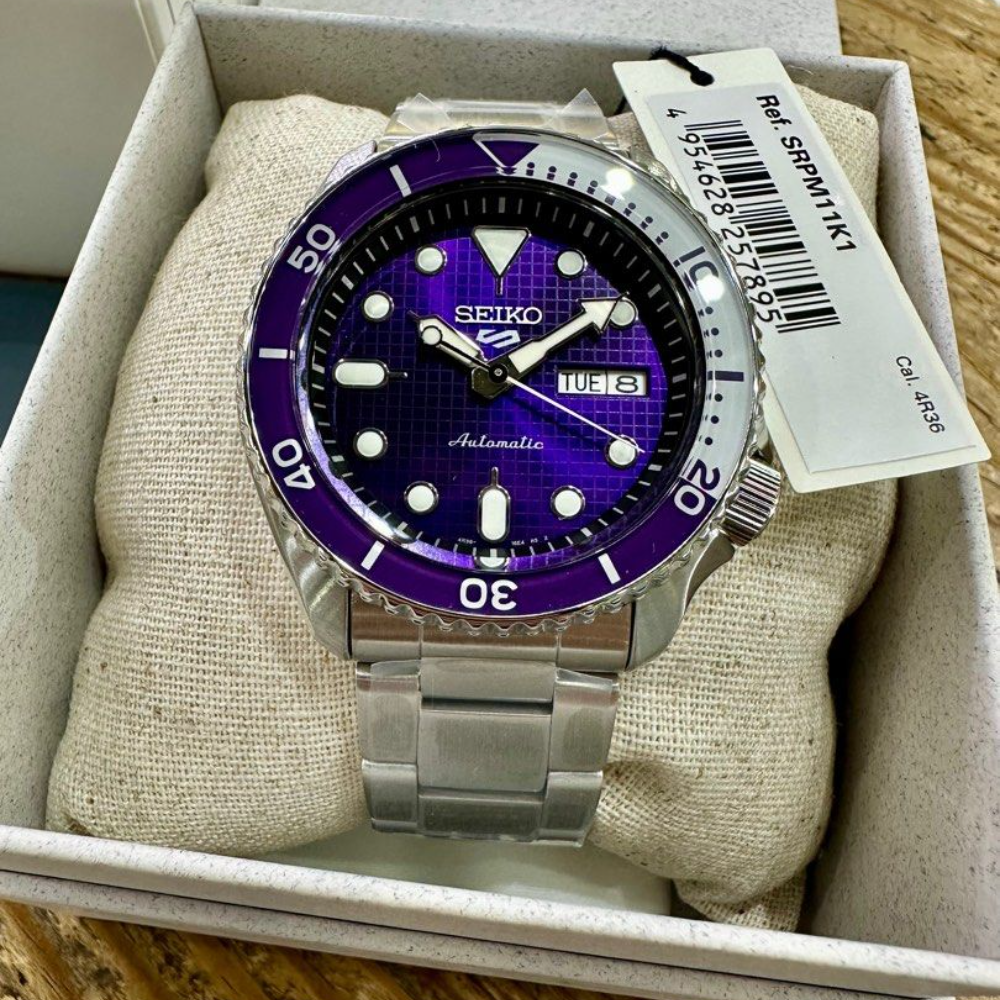 Seiko Sports SKX Purple Dial Men's Watch - Day-Date Display | SRPM11K1