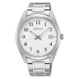 Seiko Classic White Dial Silver Stainless Steel Strap Men Watch SUR459P1P