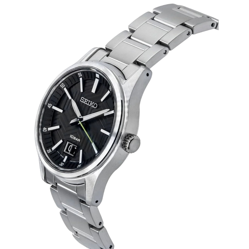 Seiko Sports Black Dial Stainless Steel Strap Men's Watch - Date Display | SUR535P1