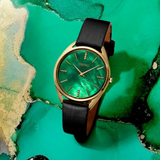 Seiko Classic Green Dial Black Leather Strap Women Watch SWR080P1P
