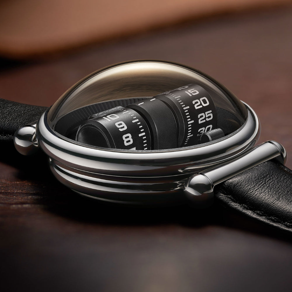 Vortichron Automatic Calfskin Leather Strap Men's Watch - Double Roller | Steel Black