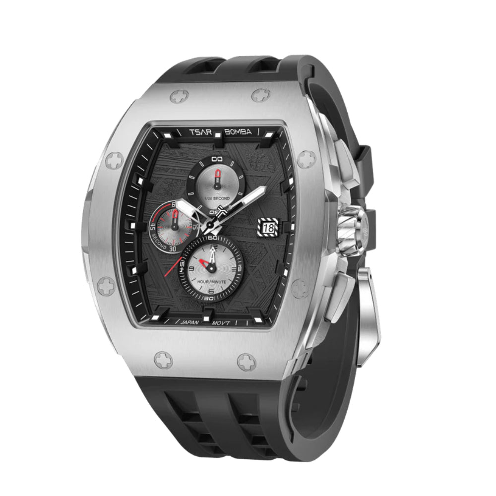 Tsar Bomba Silver Case Black Silicone Strap Men's Watch TB8211QII-08