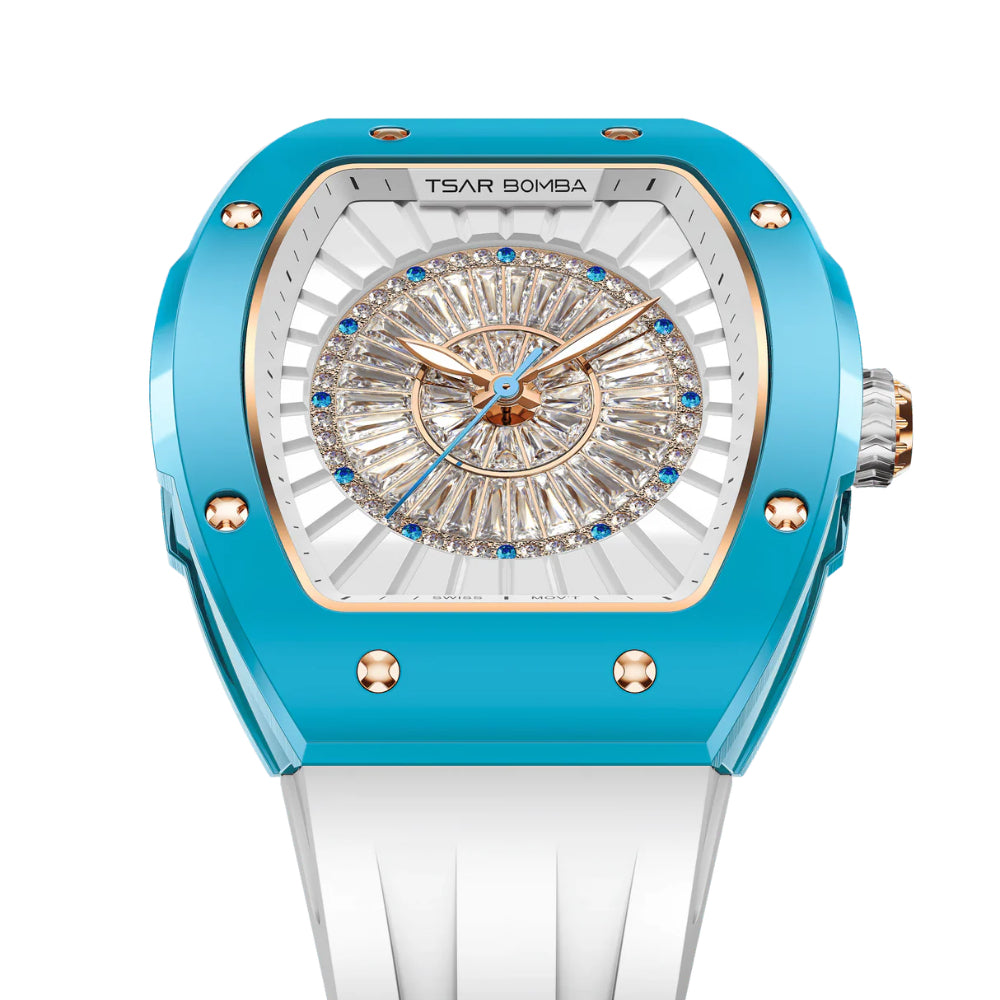 Tsar Bomba Nucleus Femme Light Blue Case White FKM Rubber Strap Women's Watch TB8220L-02