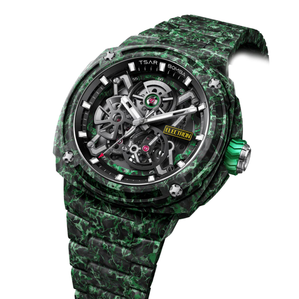 Tsar Bomba Electron Series Black/Green Carbon Fiber Strap Men's Watch TB8401(1+1)CF-01