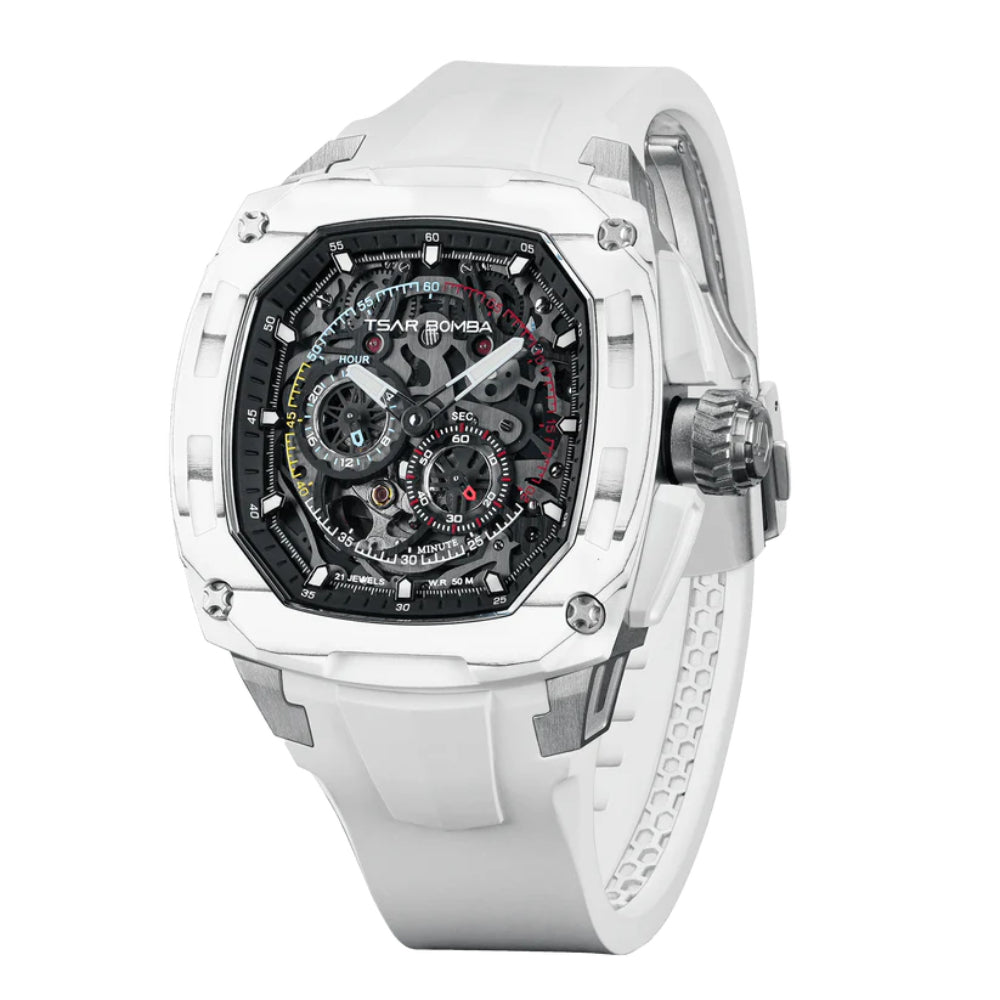 Tsar Bomba Dark Matter Series White FKM Rubber Strap Men's Watch TB8601-02