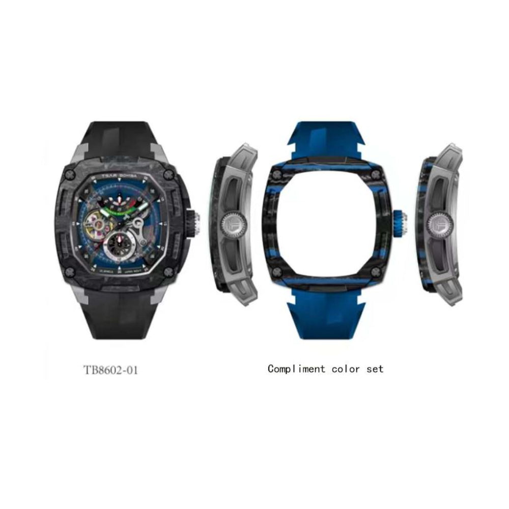 Tsar Bomba Dark Matter Series Black/Blue FKM Rubber Strap Men's Watch TB8602-01