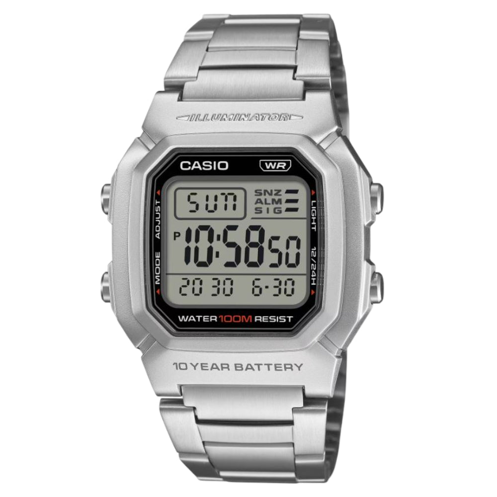 Casio General Digital Silver Stainless Steel Strap Men's Watch W-800HD ...