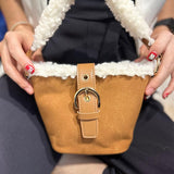 AG Collective Faux Suede Top Handle Bucket Women Hand Bag