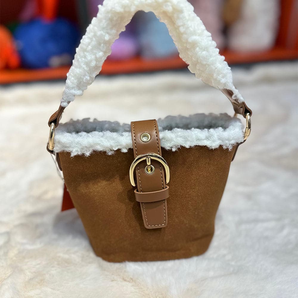 AG Collective Faux Suede Top Handle Bucket Women Hand Bag