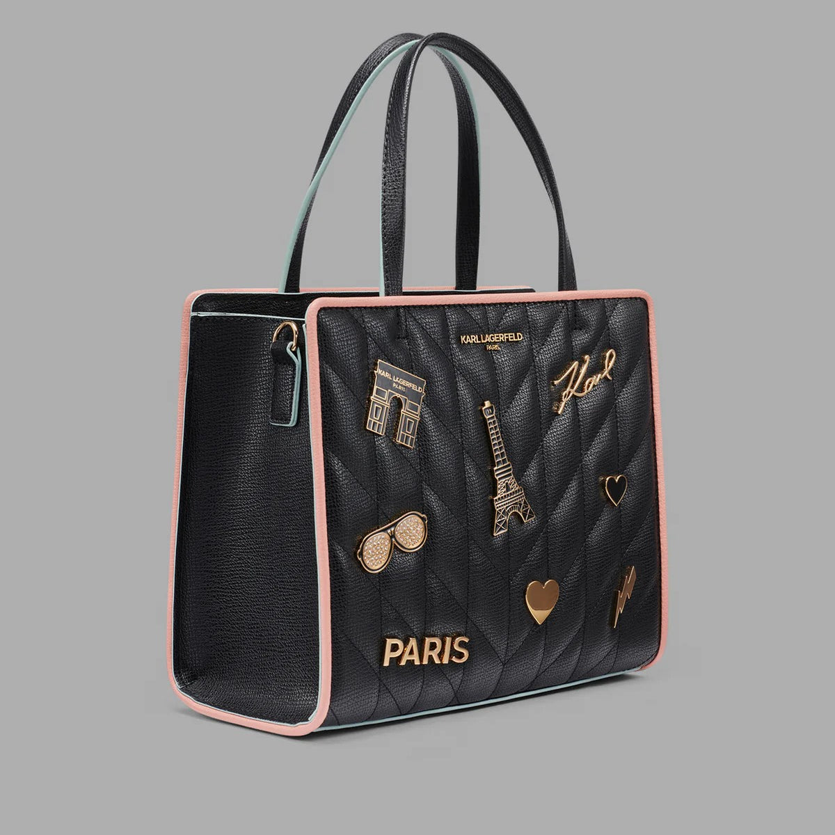 Karl Lagerfeld Paris MAYBELLE SATCHEL WITH PINS AND CONTRAST TRIM - Black | Until June 19