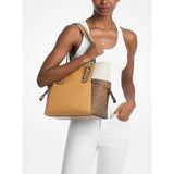 Michael Kors Voyager Large Color-Block Signature Logo Tote Bag Honey Wheat Multi | Until June 29 Only