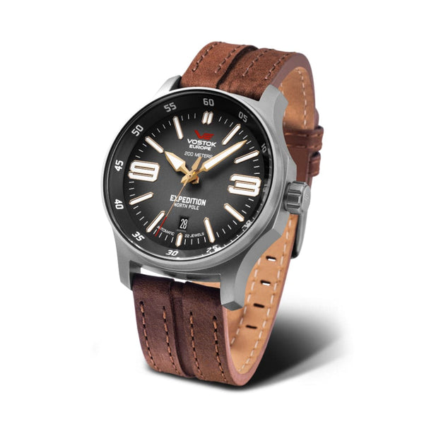 Vostok Europe Expedition Brown Leather Strap Men Watch YN55-592A555-L