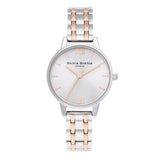 OLIVIA BURTON OB16EN01 THE ENGLAND 30mm SILVER & CARNATION GOLD BRACELET WATCH
