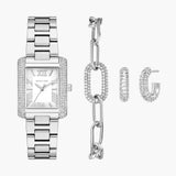 MICHAEL KORS MK4839SET EMERY THREE-HAND SILVER-TONED STEEL WATCH, BRACELET & EARRINGS GIFT SET