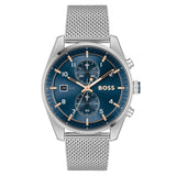 HUGO BOSS SKYTRAVELLER BLUE DIAL MESH STEEL WATCH 1514149