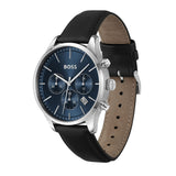 HUGO BOSS AVERY BLUE DIAL BLACK LEATHER STRAP WATCH 1514156