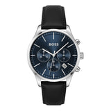 HUGO BOSS AVERY BLUE DIAL BLACK LEATHER STRAP WATCH 1514156