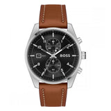 HUGO BOSS SKYTRAVELLER BLACK DIAL BROWN LEATHER WATCH 1514161