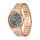 HUGO BOSS CANDOR AUTOMATIC GRAY DIAL ROSE GOLD STEEL WATCH 1514185