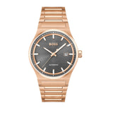 HUGO BOSS CANDOR AUTOMATIC GRAY DIAL ROSE GOLD STEEL WATCH 1514185