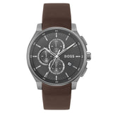 HUGO BOSS PEAK 2.0 GRAY DIAL BROWN LEATHER WATCH 1514187