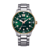 CITIZEN AUTOMATIC NJ0196-80X GREEN DIAL STEEL WATCH
