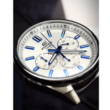 CASIO EDIFICE EFV-650L-7AVUDF-P STANDARD CHRONOGRAPH WHITE DIAL BLACK LEATHER STRAP WATCH