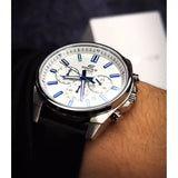 CASIO EDIFICE EFV-650L-7AVUDF-P STANDARD CHRONOGRAPH WHITE DIAL BLACK LEATHER STRAP WATCH