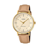 CASIO STANDARD LTP-VT03GL-4BDF-P BEIGE DIAL BROWN LEATHER STRAP WATCH