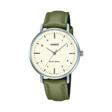 CASIO STANDARD LTP-VT03L-3BDF-P BEIGE DIAL OLIVE GREEN LEATHER STRAP WATCH
