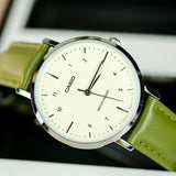 CASIO STANDARD LTP-VT03L-3BDF-P BEIGE DIAL OLIVE GREEN LEATHER STRAP WATCH