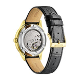 CITIZEN MECHANICAL GOLD DIAL BLACK LEATHER STRAP WATCH NY4059-09A