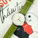 CASIO STANDARD LTP-VT03L-3BDF-P BEIGE DIAL OLIVE GREEN LEATHER STRAP WATCH