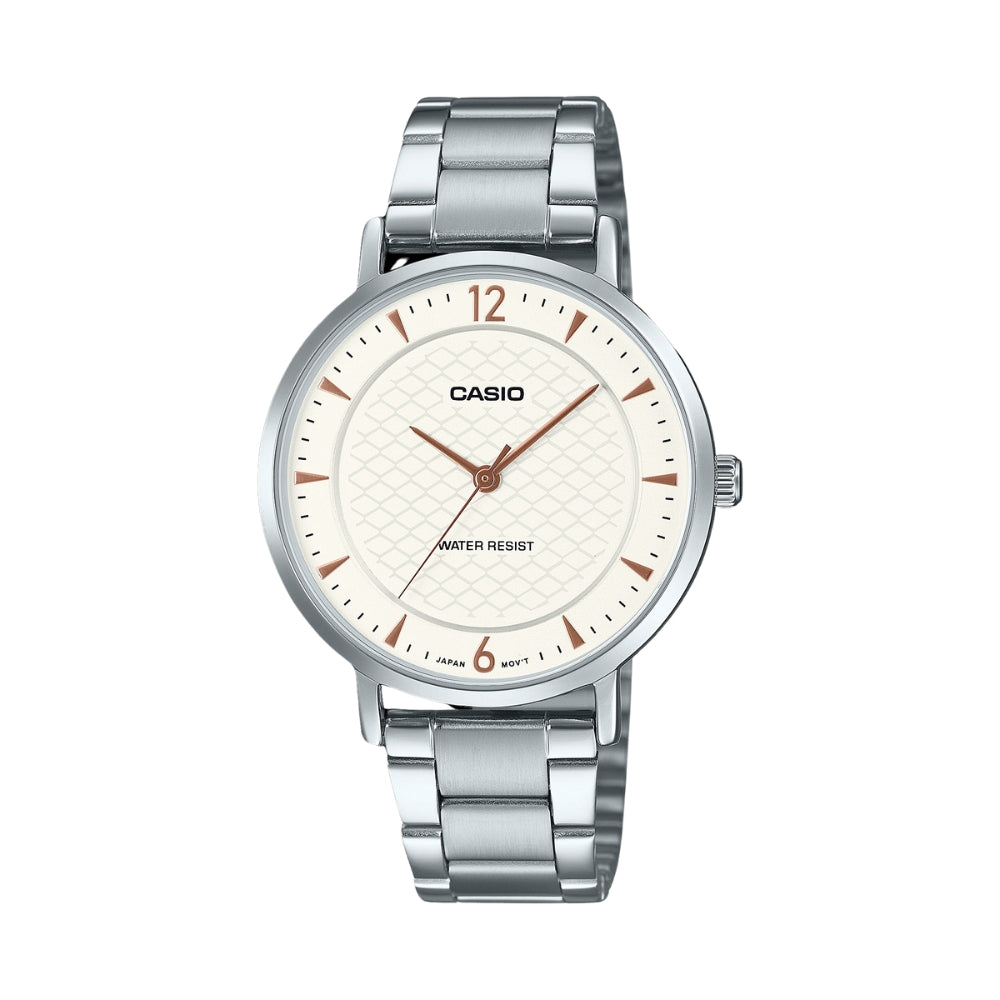 CASIO STANDARD LTP-VT04D-P SERIES PATTERNED DIAL STEEL WATCH