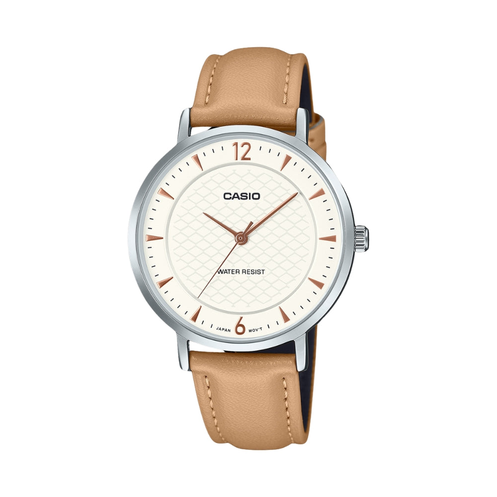 CASIO STANDARD LTP-VT04L-P SERIES BEIGE & BLACK LEATHER WATCH