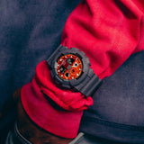 CASIO G-SHOCK  GA-100FL-8ADR FIERY ORANGE DIAL GRAY-ON-BLACK STRAP WATCH