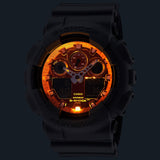 CASIO G-SHOCK  GA-100FL-8ADR FIERY ORANGE DIAL GRAY-ON-BLACK STRAP WATCH