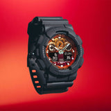 CASIO G-SHOCK  GA-100FL-8ADR FIERY ORANGE DIAL GRAY-ON-BLACK STRAP WATCH