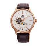 ORIENT RA-AS0102S30B BAMBINO SUN & MOON WHITE DIAL BROWN LEATHER WATCH