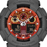 CASIO G-SHOCK  GA-100FL-8ADR FIERY ORANGE DIAL GRAY-ON-BLACK STRAP WATCH