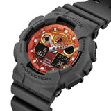 CASIO G-SHOCK  GA-100FL-8ADR FIERY ORANGE DIAL GRAY-ON-BLACK STRAP WATCH